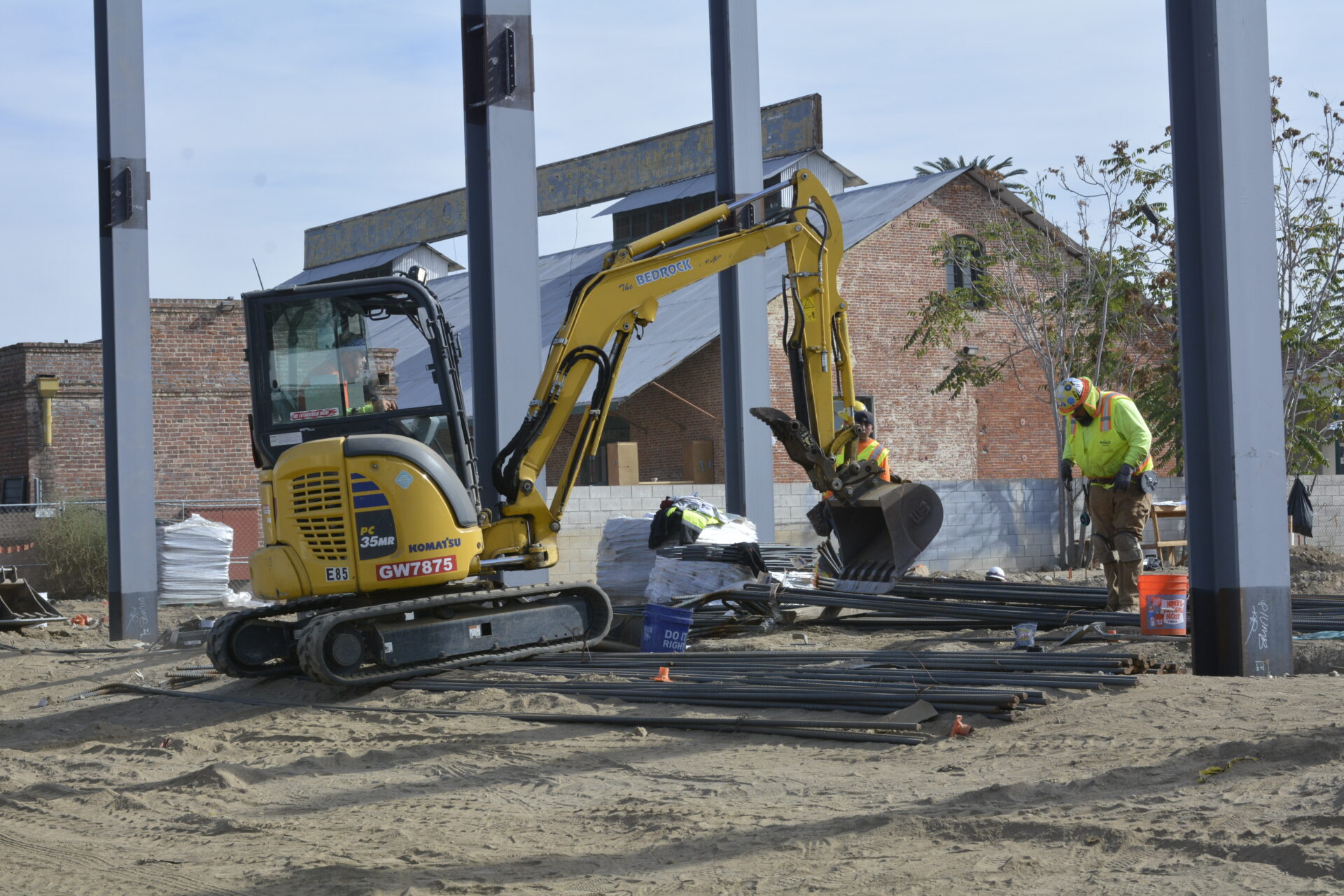 Construction equipment lifting up materials